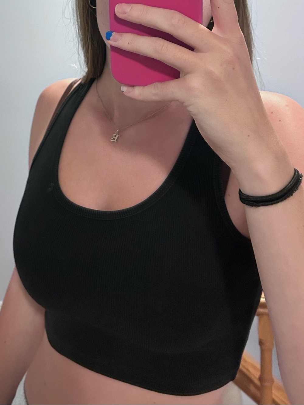 Essentials Black Ribbed Crop Tank Top
